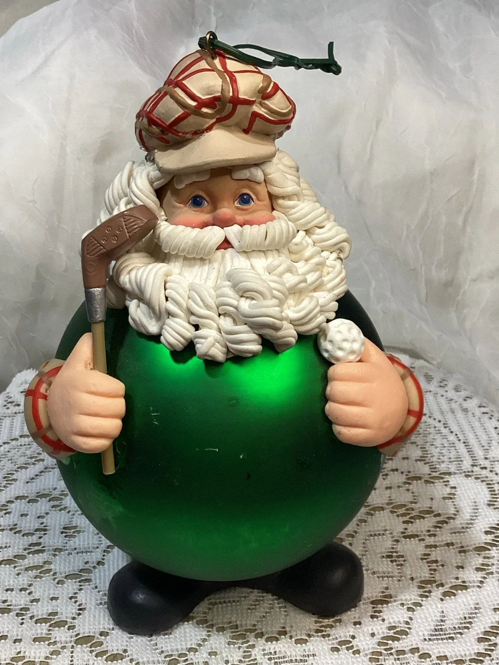 Department 56 Mercury Glass Green Golfing Santa Claus Christmas Ornament